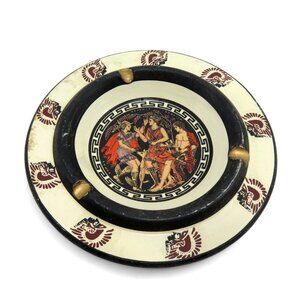 GREEK ASHTRAY Handmade Ceramic With Mythological Design And Red Accents